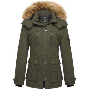 Women's Army Green Winter Coat Warm Puffer Jacket With Removable Hood